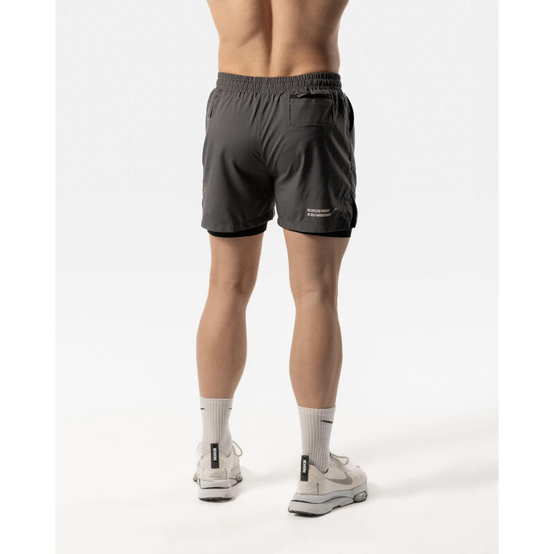 Short 2 en 1 pour hommes - Fitness Cardio ou Running - Gris carbone