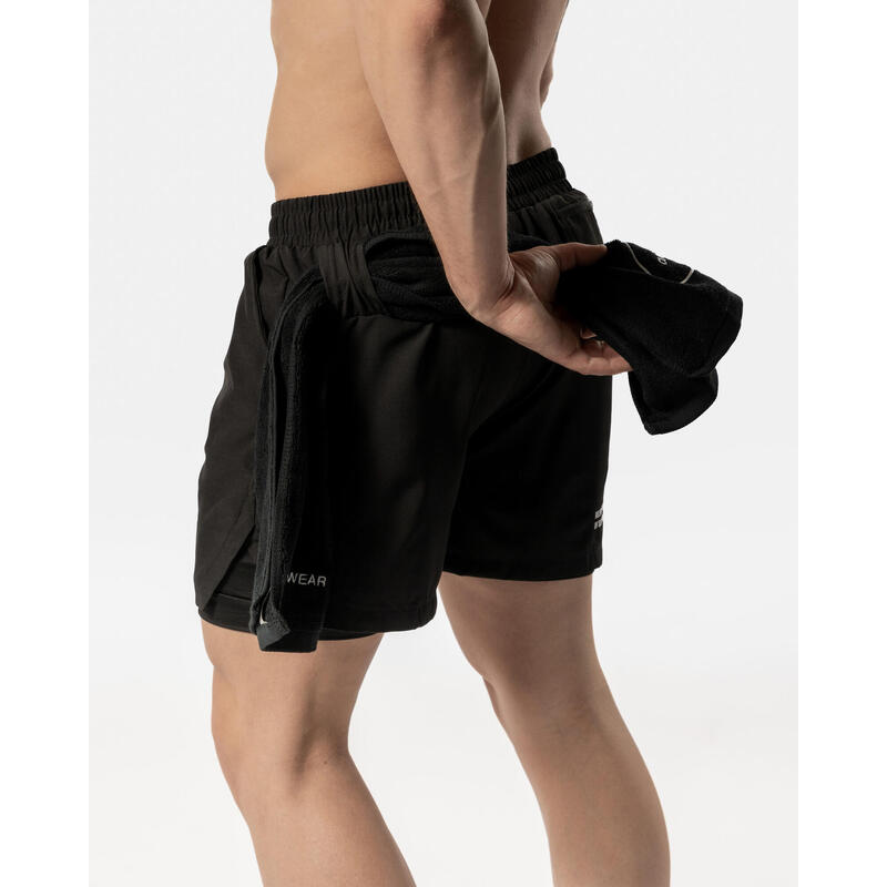 Short 2 en 1 pour hommes - Fitness Cardio ou Running - Noir