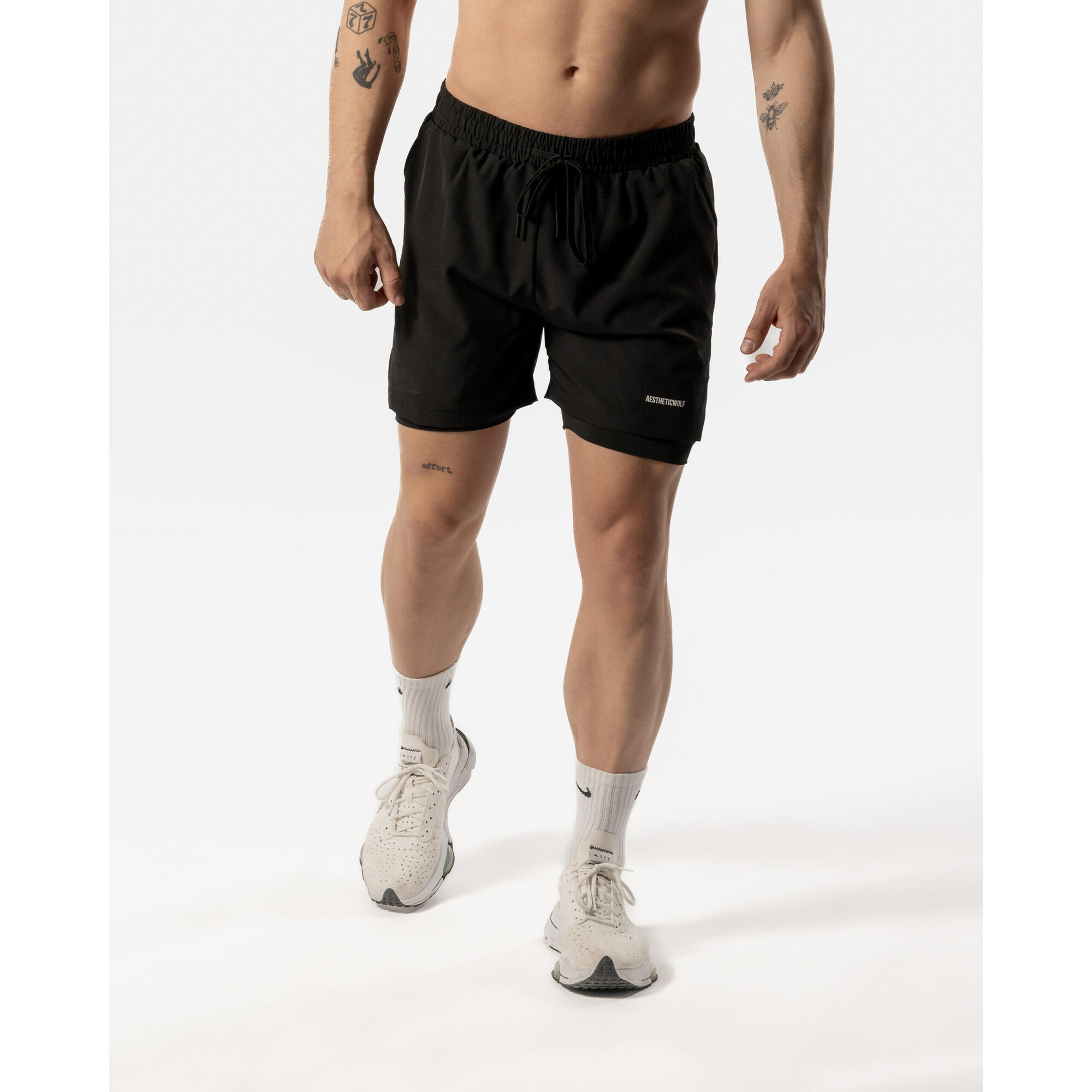 Calções 2 em 1 para homem Fitness Cardio ou Running - Preto