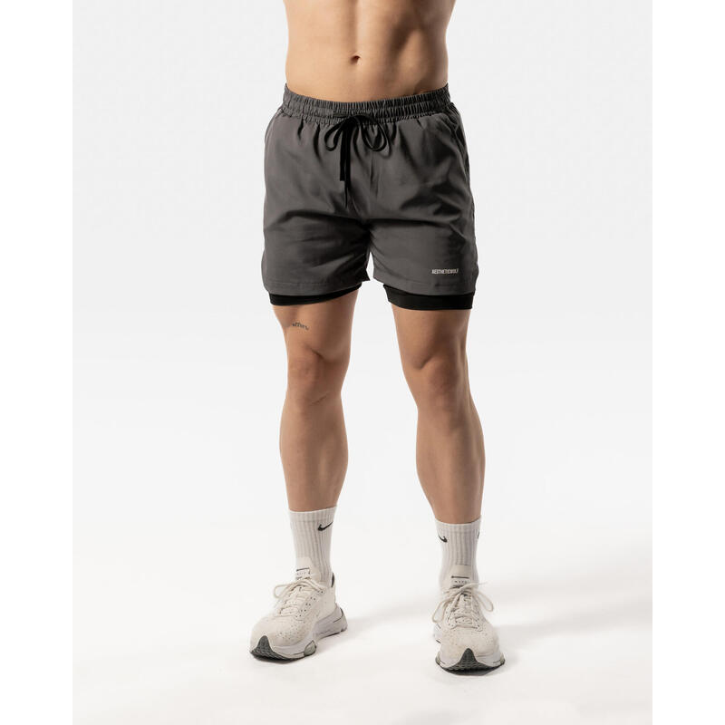 Heren 2 In 1 Short Fitness Cardio of Hardlopen - Carbon grijs