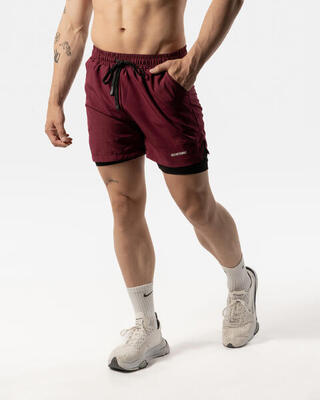 2-in-1-Shorts für Männer - Fitness Cardio oder Running - Dunkelrot/Schwarz