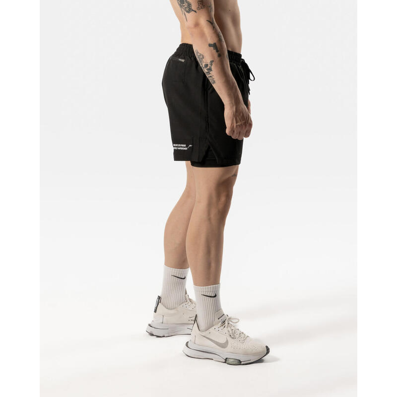 Short 2 en 1 pour hommes - Fitness Cardio ou Running - Noir