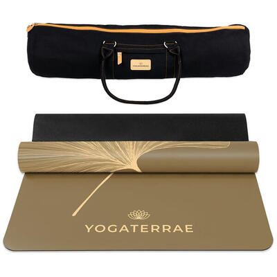 Tappetino yoga verde PU e gomma naturale ginkgo chiari Yin Yang + borsa per yoga