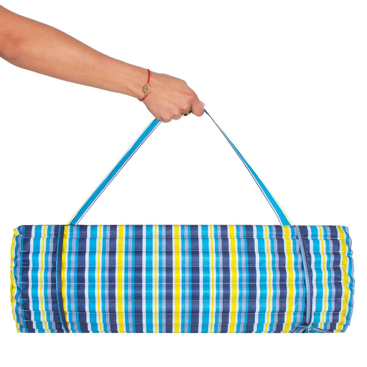 Mata na plażę z poduszką, piankowa 180x60 cm kolorowe pasy 4/7