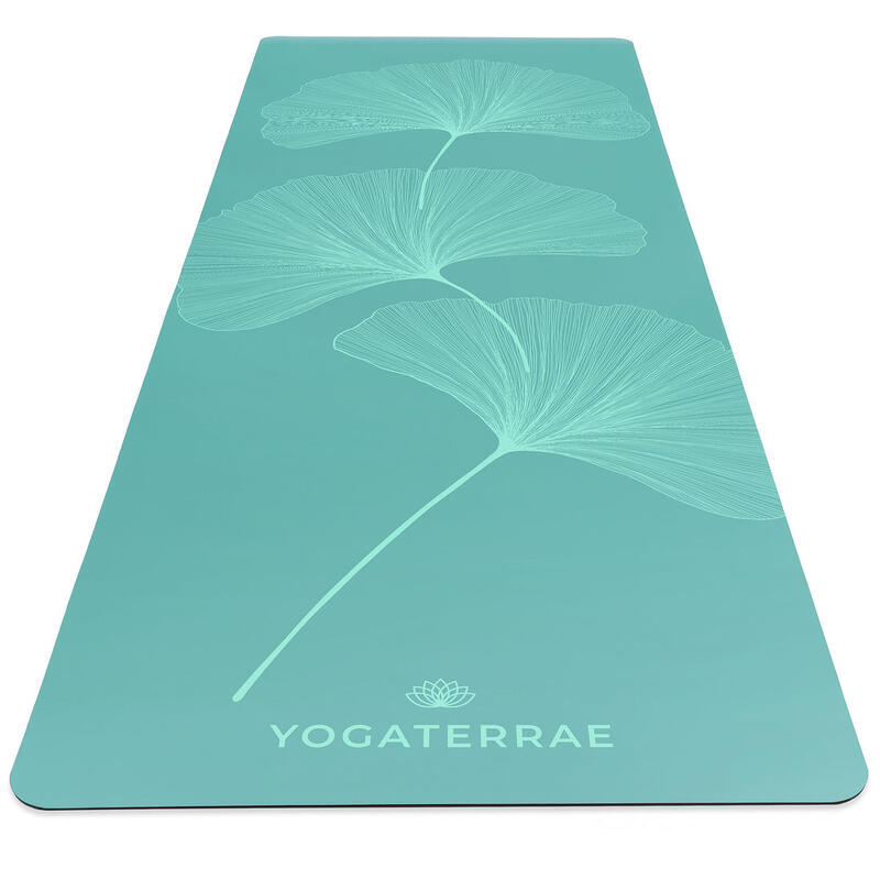 Tapis de yoga Vert Vintage en PU et Caoutchouc naturel Light Ginkgos Yin Yang