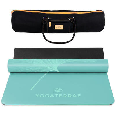 Groene yogamat van pu-natuurlijk rubber met lichte ginkgo's yin yang + yogatas