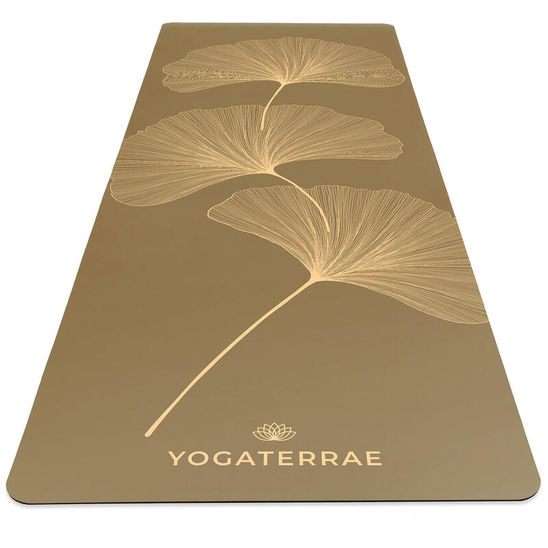 Tapis de yoga Bronze Olive en PU et Caoutchouc naturel Light Ginkgos Yin Yang