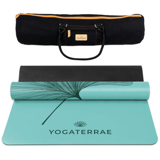 TAPIS DE YOGA ANTIDÉRAPANT NATUREL Vert PU-Caoutchouc Ginkgo Yin Yang Deep + SAC