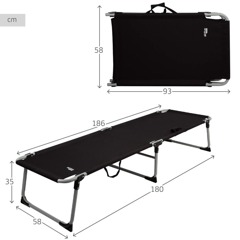 Lit de camping pliant noir avec capuchons roulants Aktive 4/7