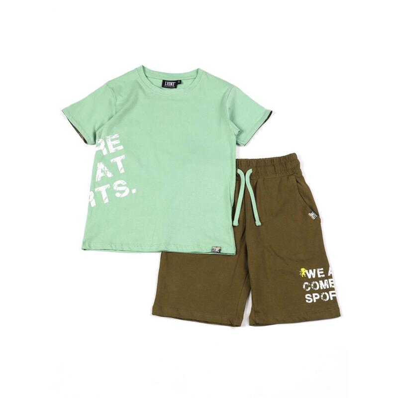 Conjunto infantil completo de algodón con camiseta Leone Camou y pantalón corto