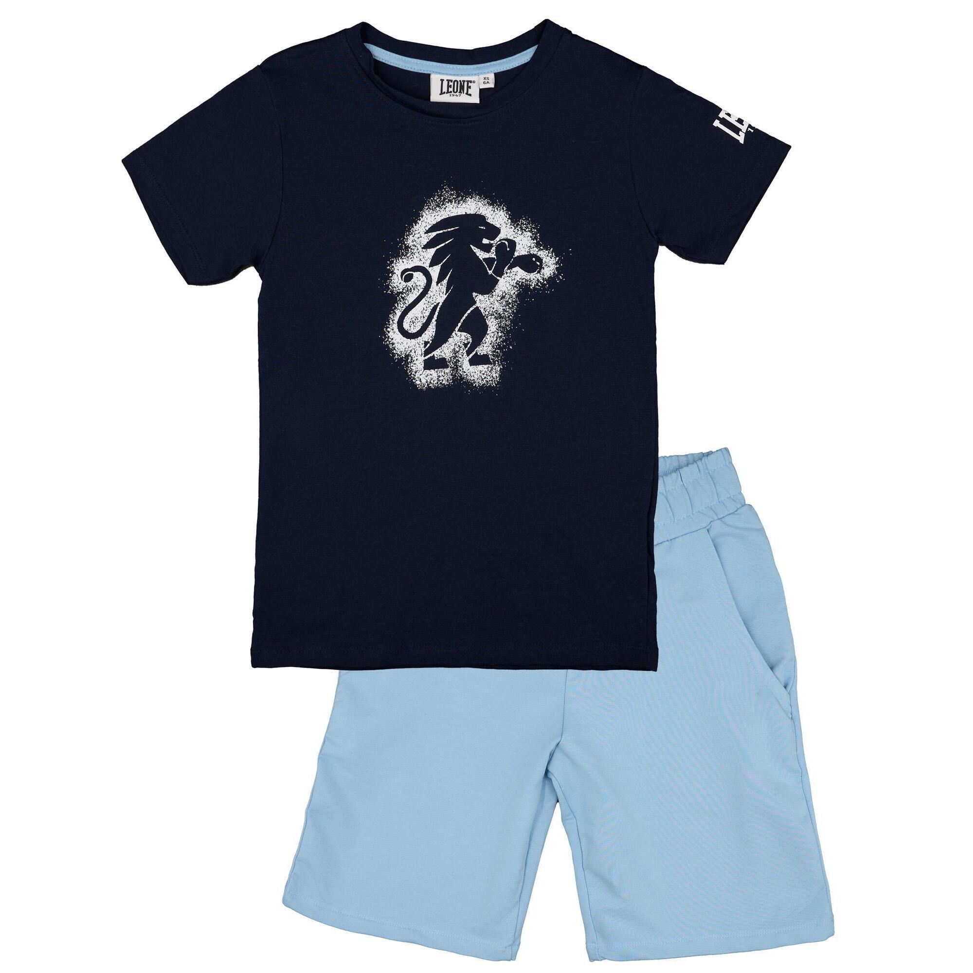 Leone 1947 Apparel - Ensemble Complet Enfant En Coton Avec T-shirt Et Short Leone Tie Dye - Survêtement - Bleu|gris -  3 À 4 Ans - Decathlon
