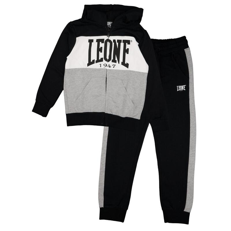 Leone B&W kinder non-fleece trainingspak met capuchon en ritssluiting