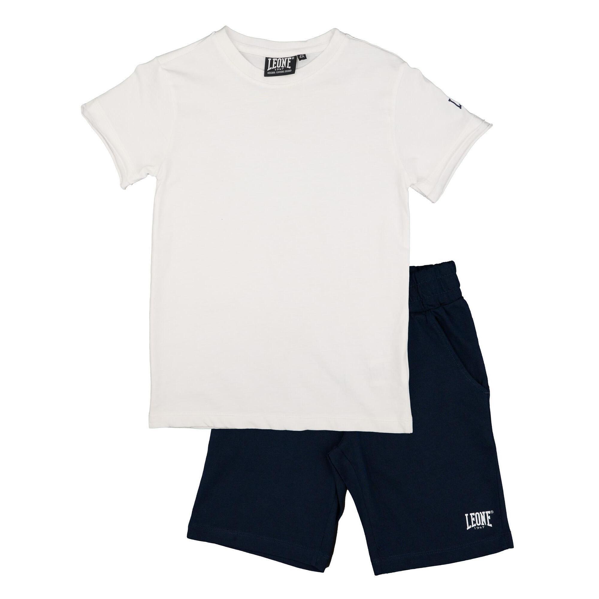Leone 1947 Apparel - Ensemble Complet Pour Enfant En Coton Avec T-shirt Et Short Leone Timeless - Survêtement - Blanc|bleu - 10 À 12 Ans - Decathlon