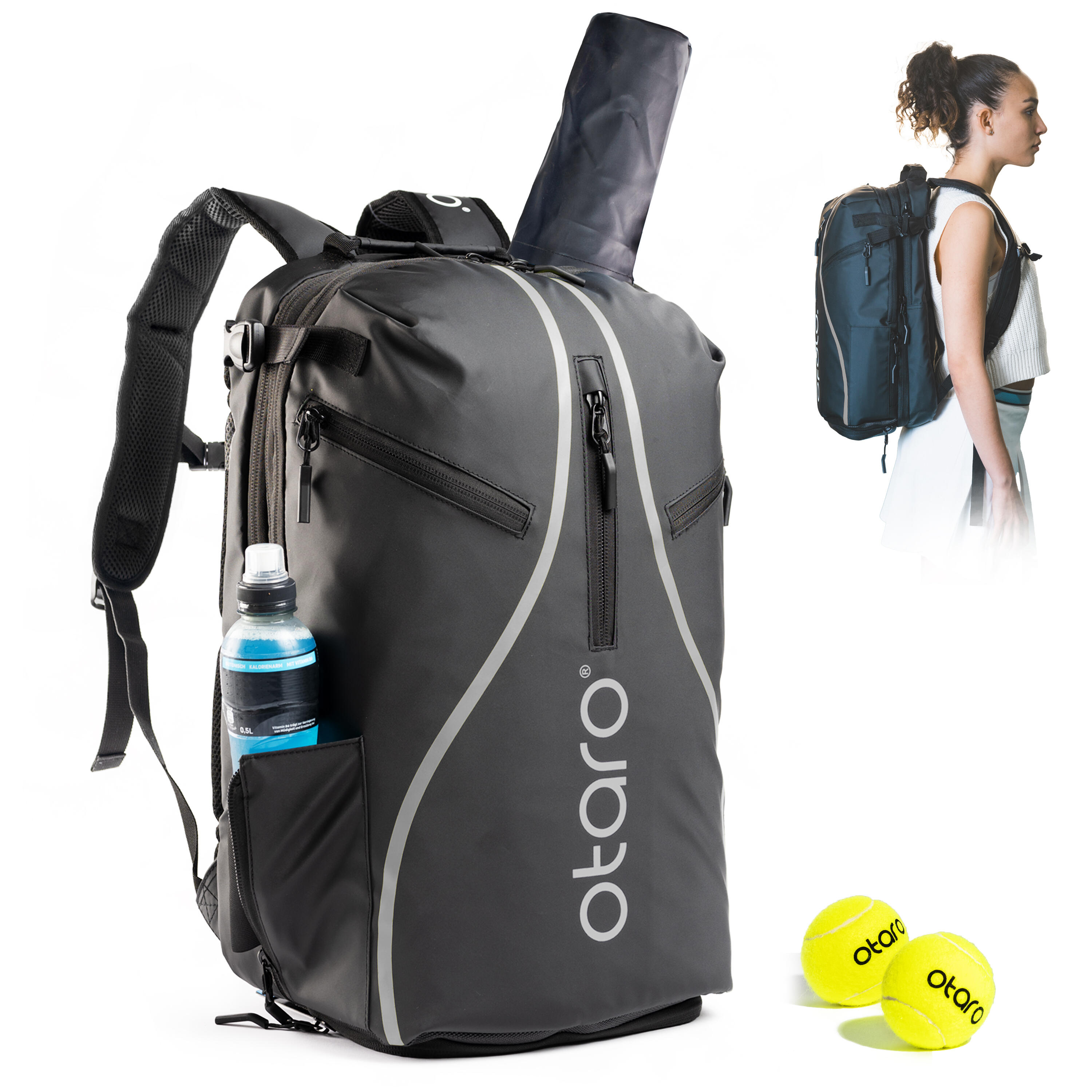 Otaro - Sac De Tennis Avec Compart. À Chaussures 1-2 Raquettes | Pro 42l Édition Noire - Sac De Raquette - Blanc|gris|noir - Taille Unique - Decathlon