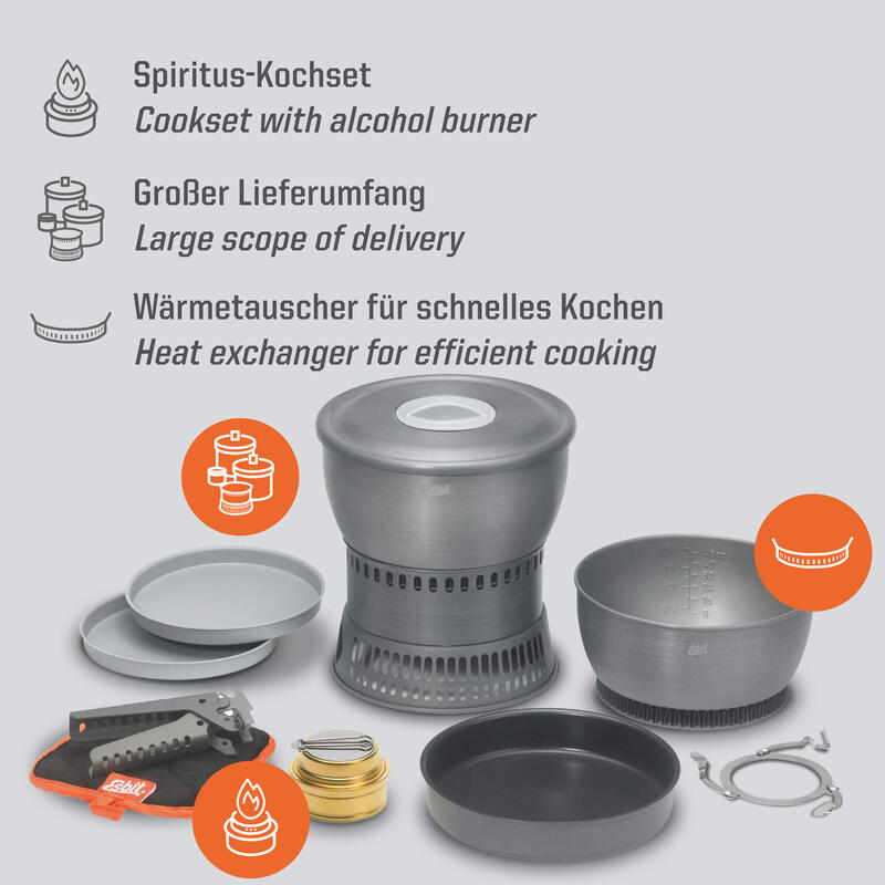Set de vase cu arzator spirt lichid Esbit CS2350WN, 11 piese