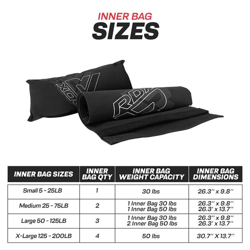 Sac fitness nisip RDX BLACK 56-90 kg, impermeabil, 8 mânere, Negru