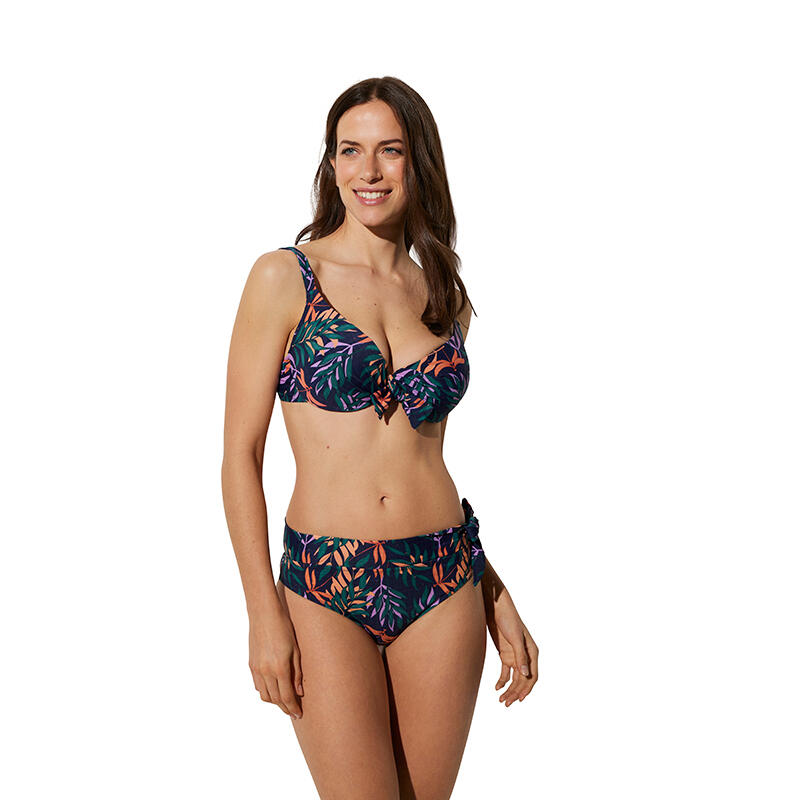 Conjunto bikini alto con aro estampado tropical