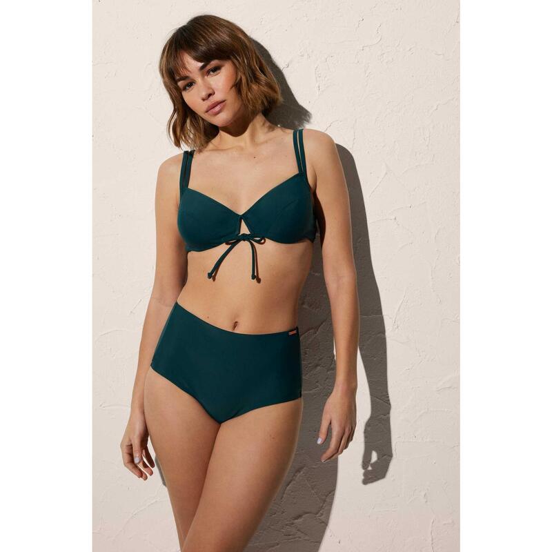 Conjunto bikini con aro reductor y braga alta verde botella