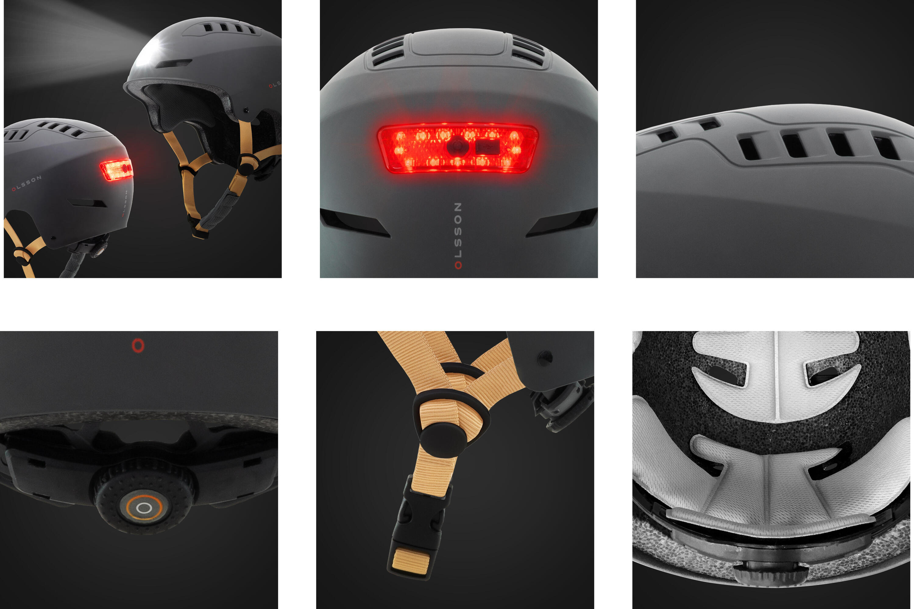 Casque lumière OLSSON URBAN LIGHT Anthracite 51-54cm Skates roller vélo 3/8