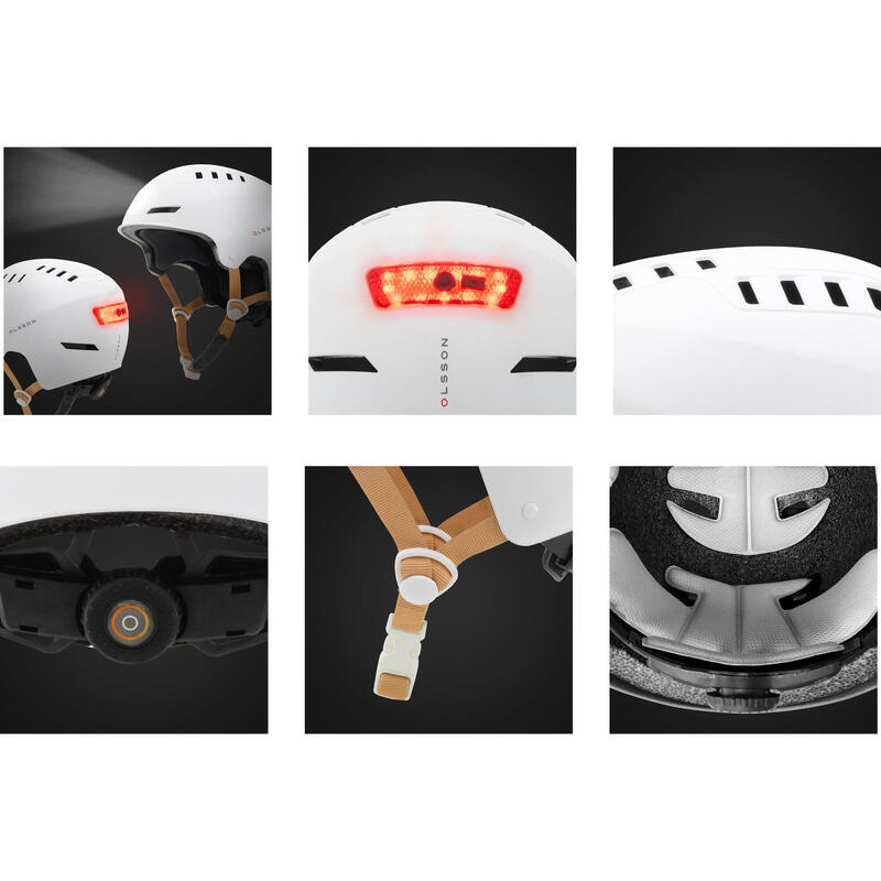 Casque lumière OLSSON URBAN LIGHT Blanc 51-54cm scooter skate vélo roller