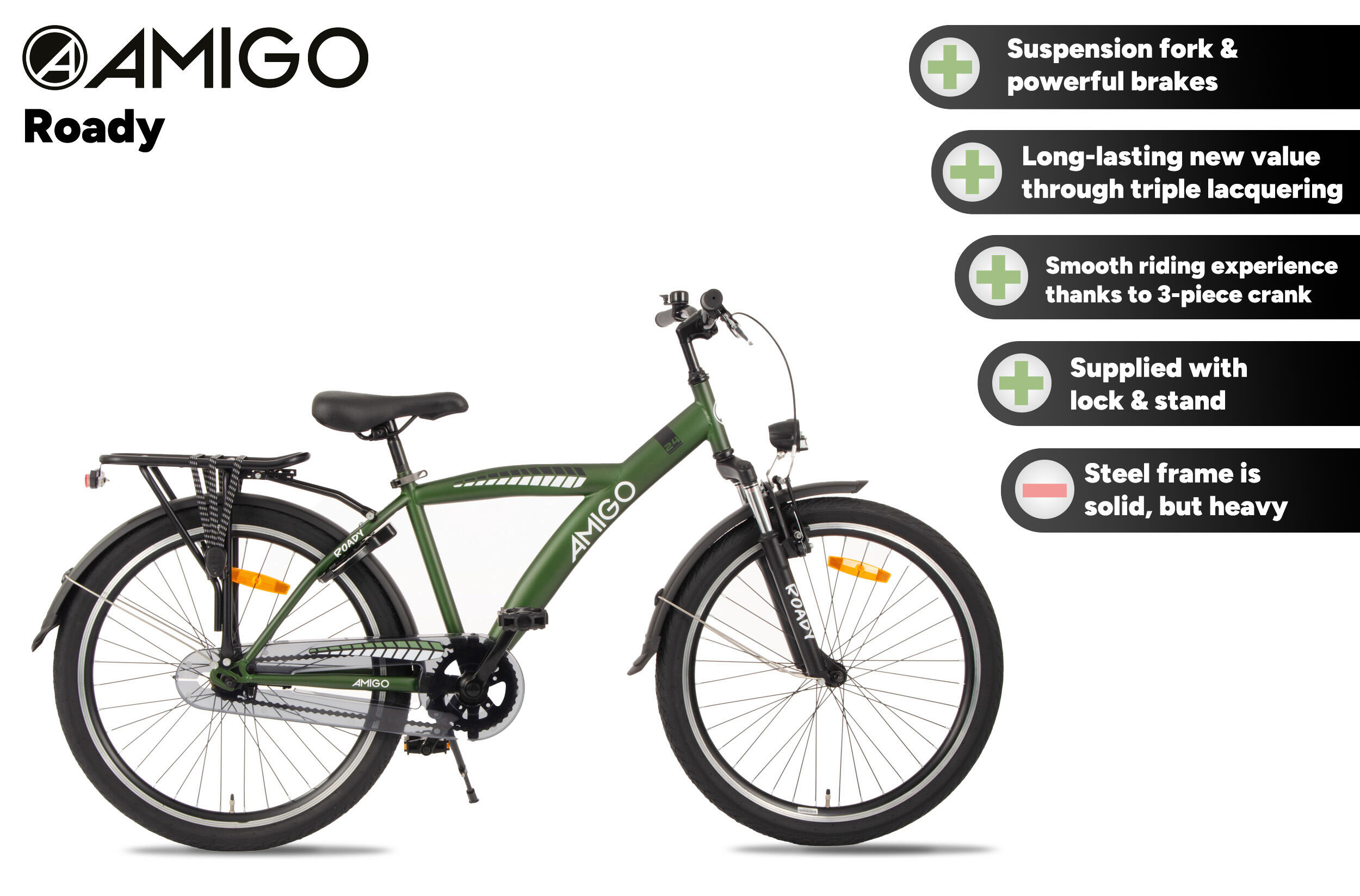 AMIGO Jongensfiets Roady 24 Inch Jongens Terugtraprem Groen 2/7