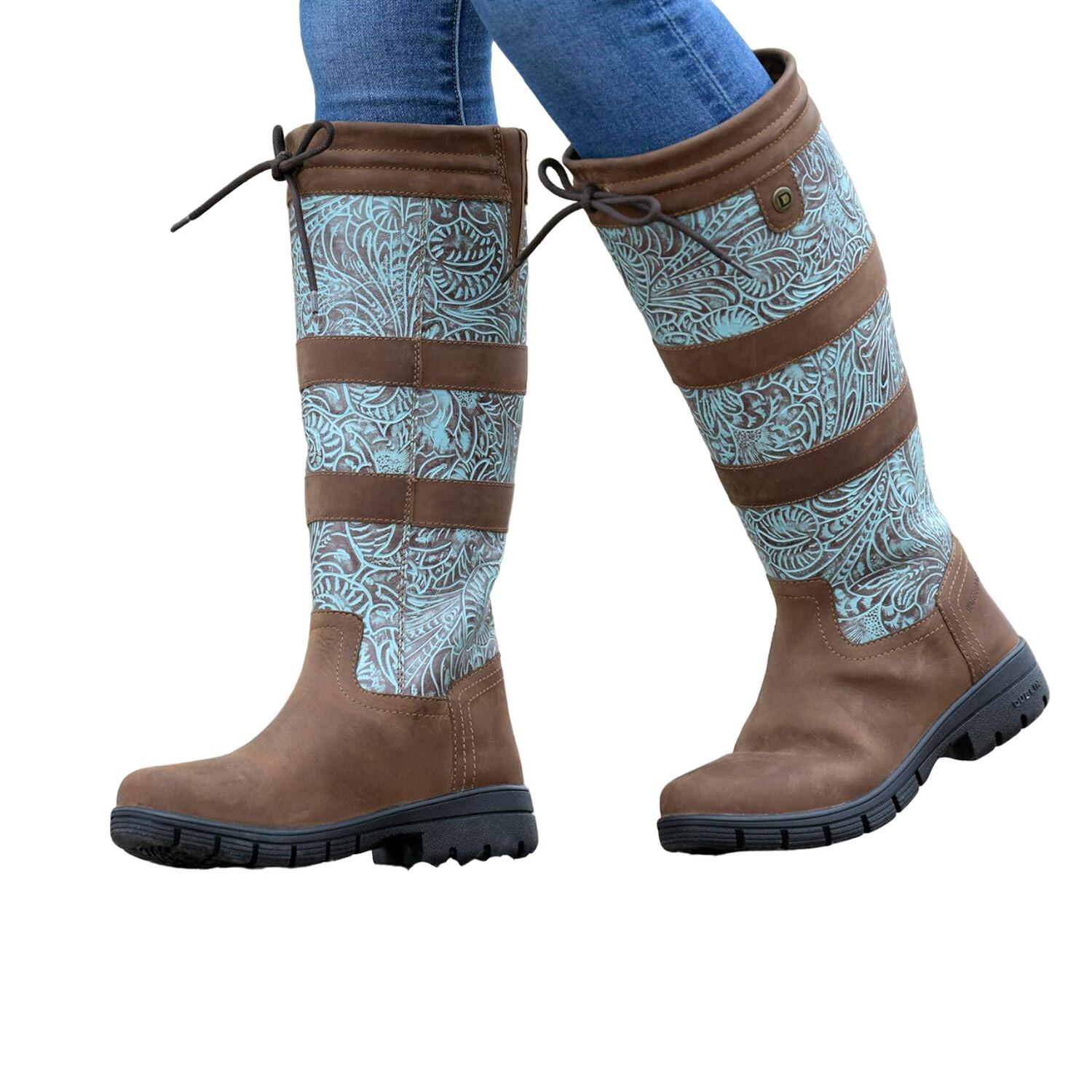 WHITAM Women's mimlet boots (Brown / Bright turquoise)