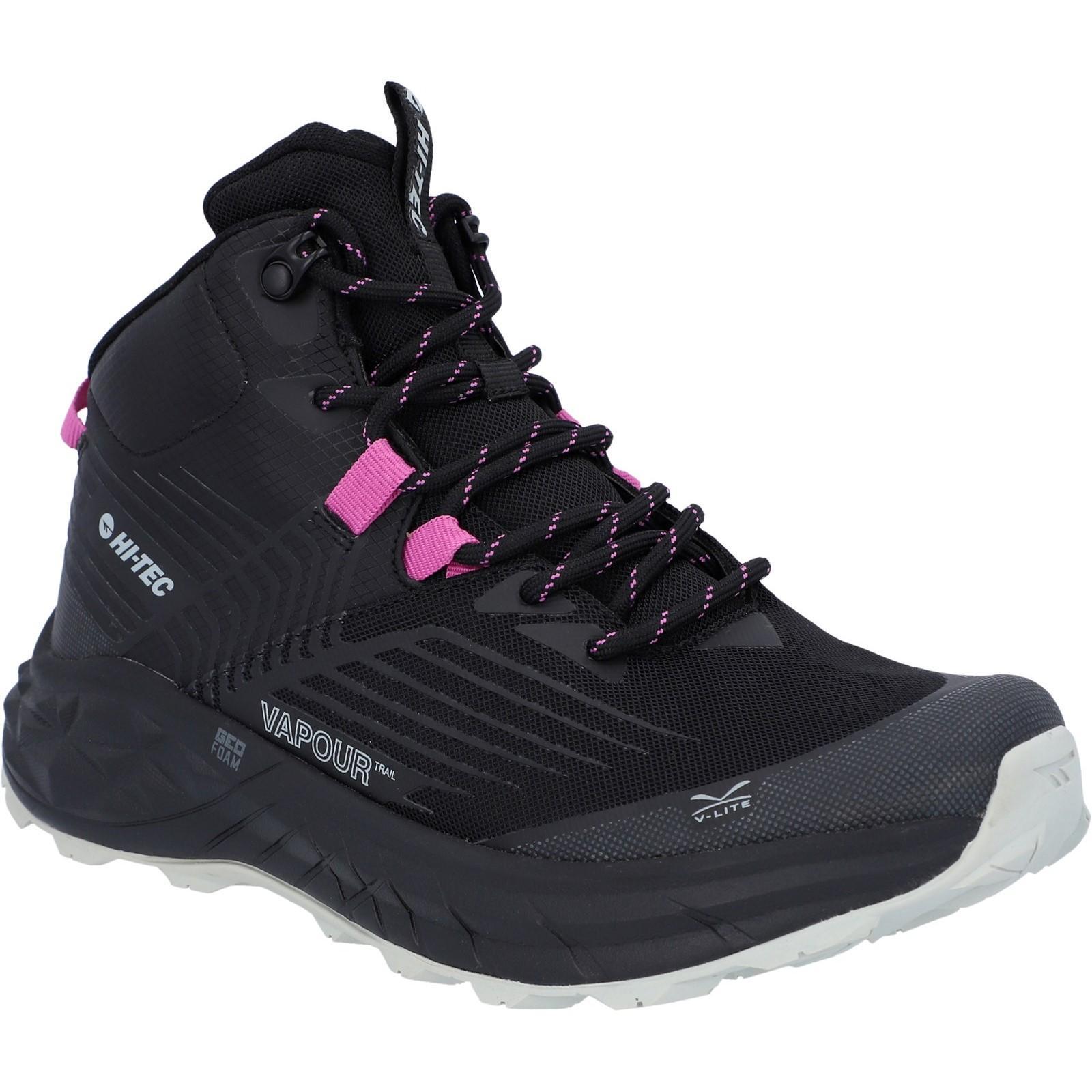 HI-TEC Mens Fuse Trail Waterproof Mid Cut Trainers (Black/Cool Grey/Cyclamen)