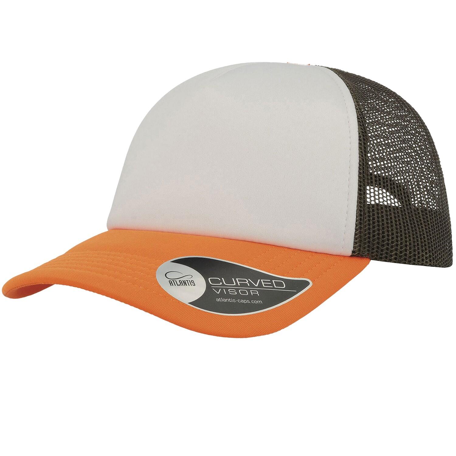 ATLANTIS Unisex Adult Rapper 5 Panel Trucker Cap (White/Olive/Orange)