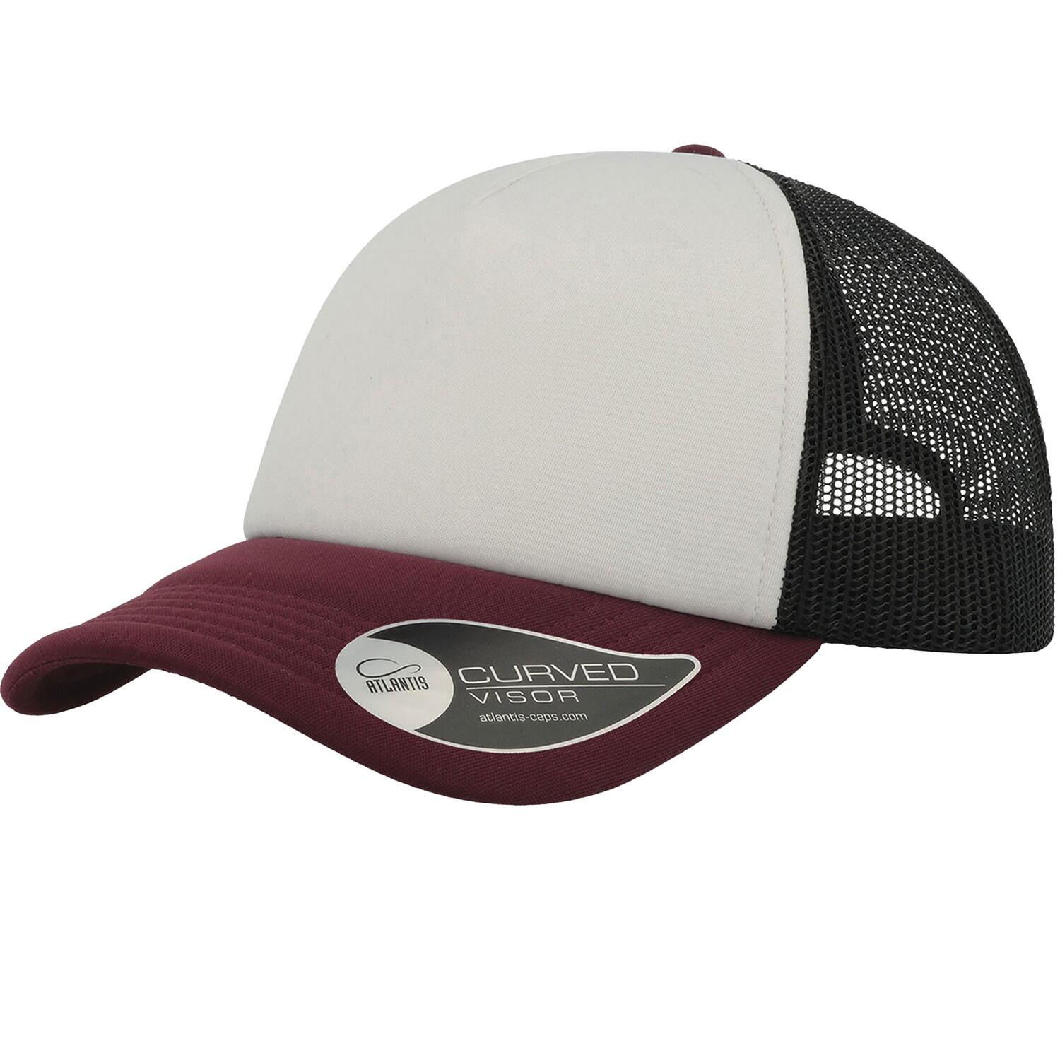 ATLANTIS Unisex Adult Rapper 5 Panel Trucker Cap (White/Black/Burgundy)