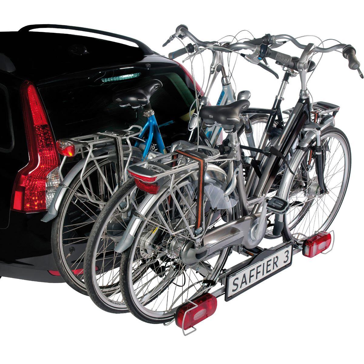 Porta-bicicletas com plataforma inclinável para 3 bicicletas montado no engate E 4/4