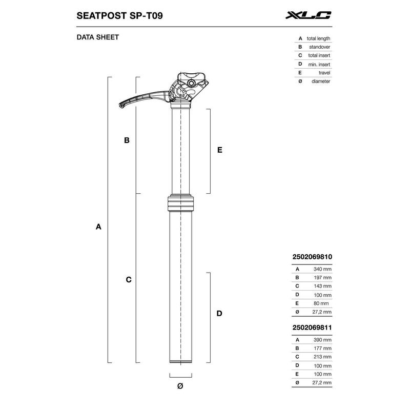 XLC Reggisella telescopico SP-T09, Ø27,2 mm, 390 mm, corsa 100 mm