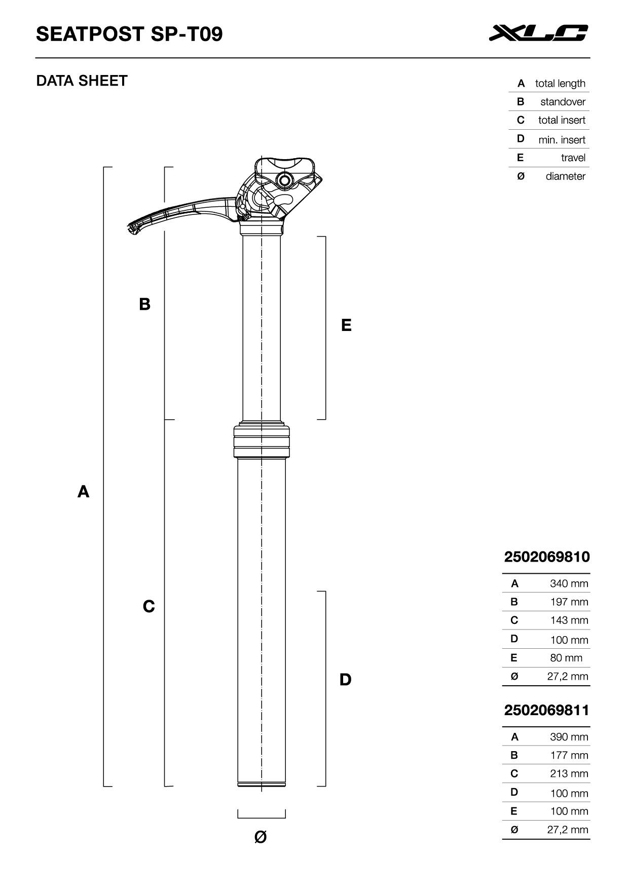 Teleskopsattelstütze SP-T09, Ø27,2mm, 340mm, Hub 80mm 2/2