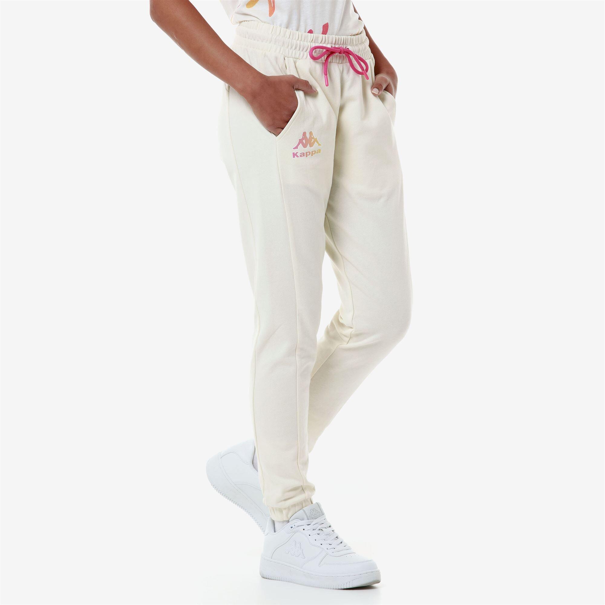 Pantaloni tuta da donna in cotone bianco da palestra KAPPA Decathlon