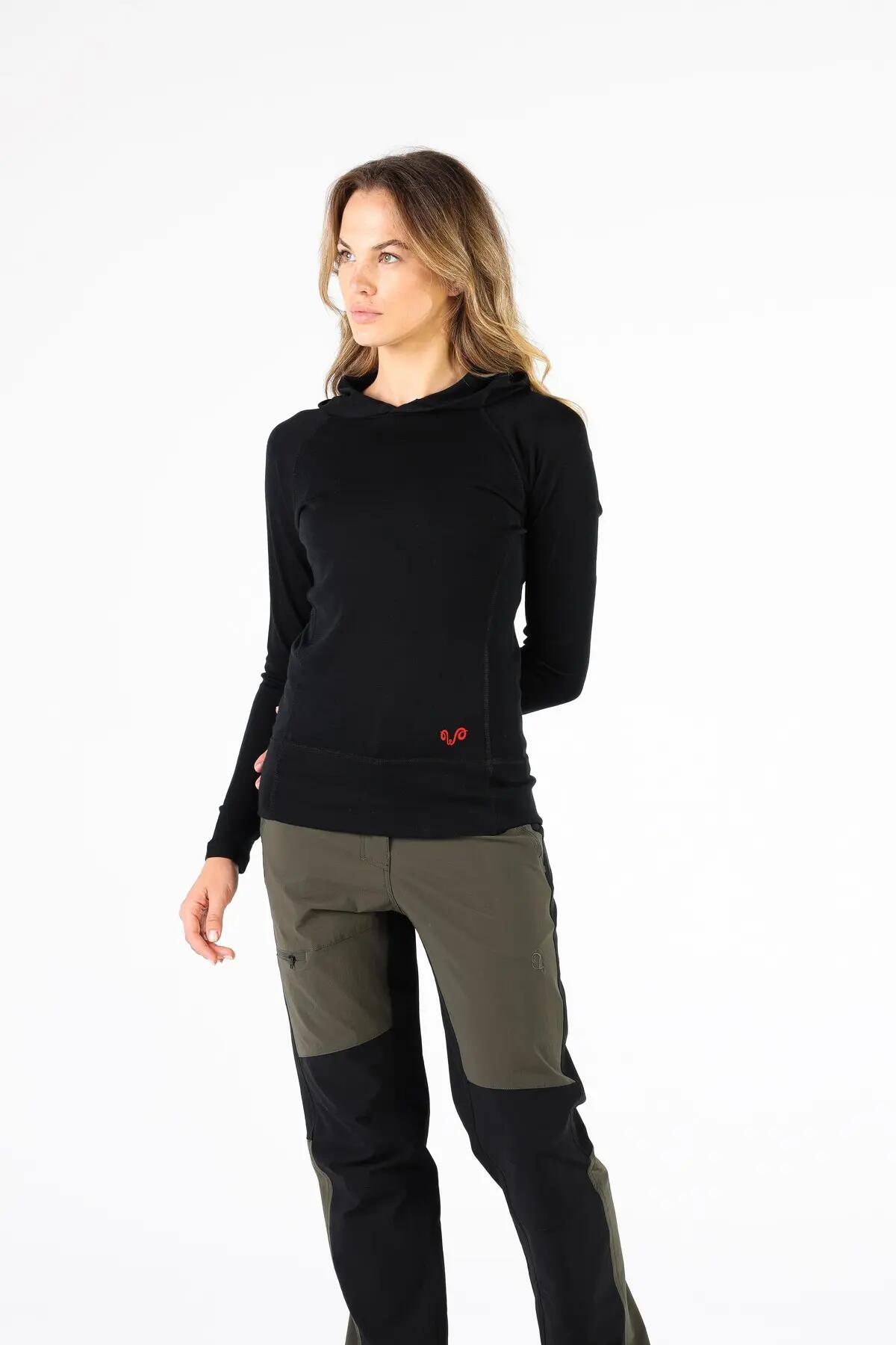 Sonatra - Koszulka z kapturem 100% wełna merino  (195 g/m²) L, Czarny 6/7