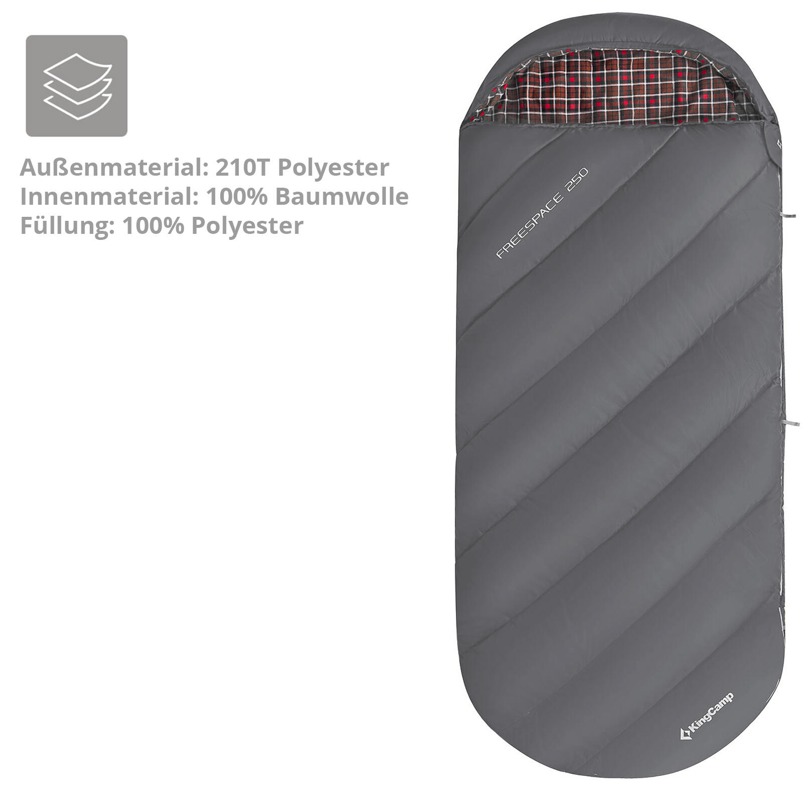 Coperta sacco a pelo Freespace 250 invernale in cotone largo 12°C 5/6
