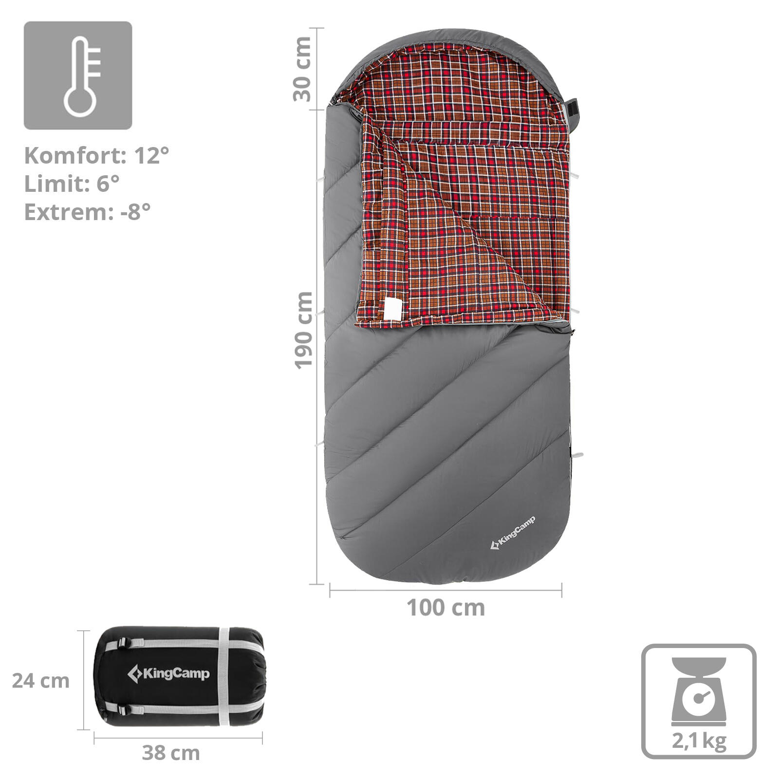 Coperta sacco a pelo Freespace 250 invernale in cotone largo 12°C 2/6