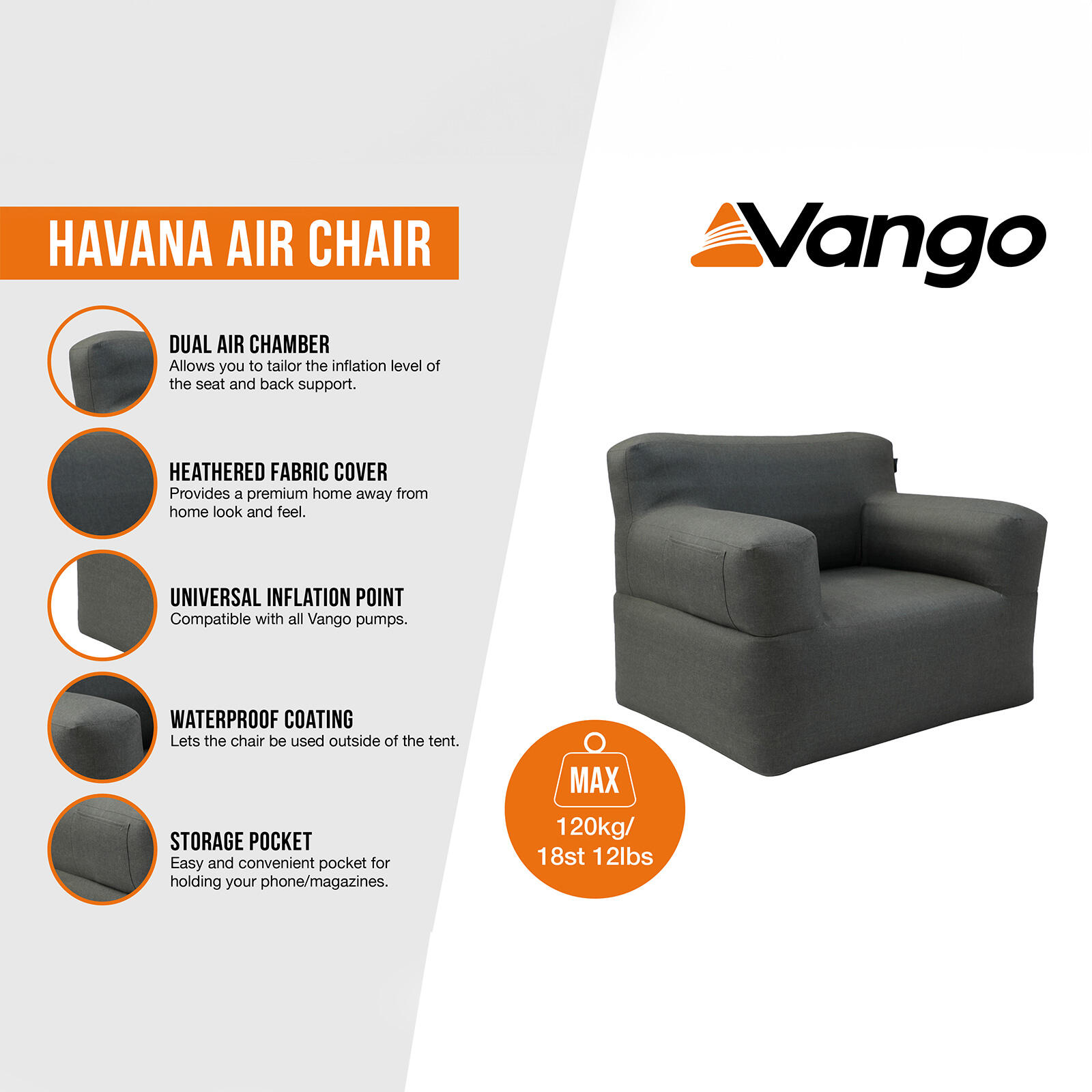 Fauteuil à air Havanna Lounger Gonflable Camping Glamping Jardin Meubles 2/7