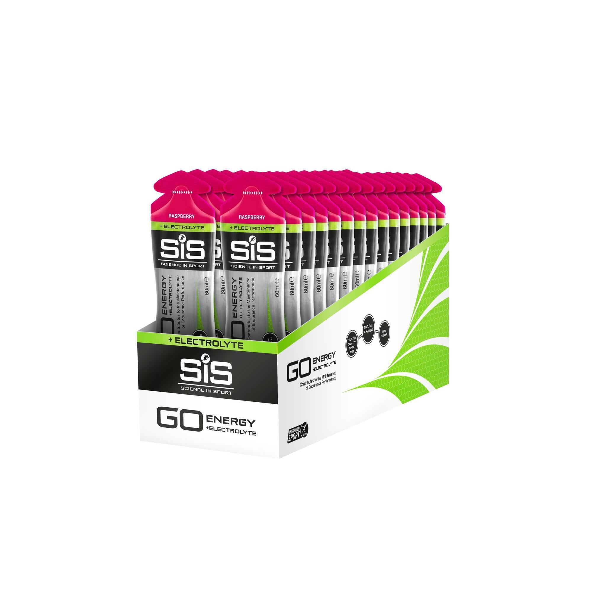 SIS GO Energy + Electrolyte Gels (30x60ml) Raspberry - Energia i wytrzymałość