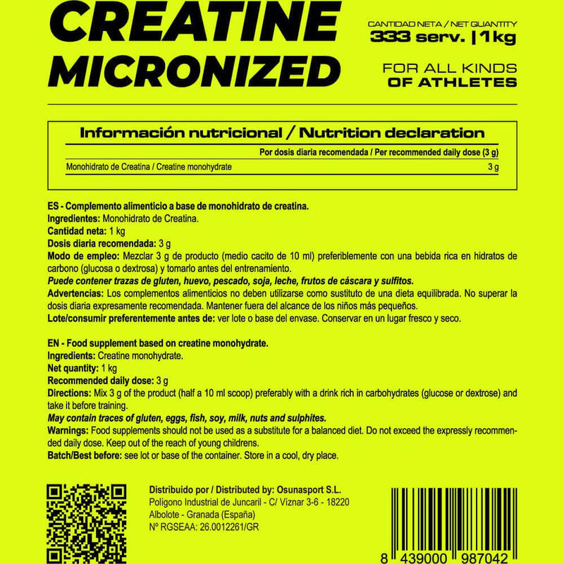 Creatina Micronizada 200 Mesh - 1Kg Neutro de MASmusculo Fit Line