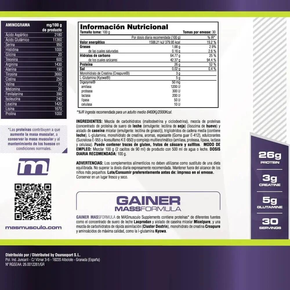 Gainer mass formula - 3 kg Chocolatement blanc lait laiteux de MASmusculo 5/5
