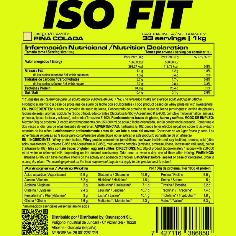 ISO Fit - 1Kg Piña colada de MASmusculo Fit Line