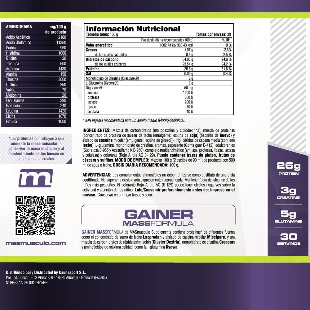 Gainer MASS Formula - 3 Kg - Sabor Fresa Masmusculo 6/6