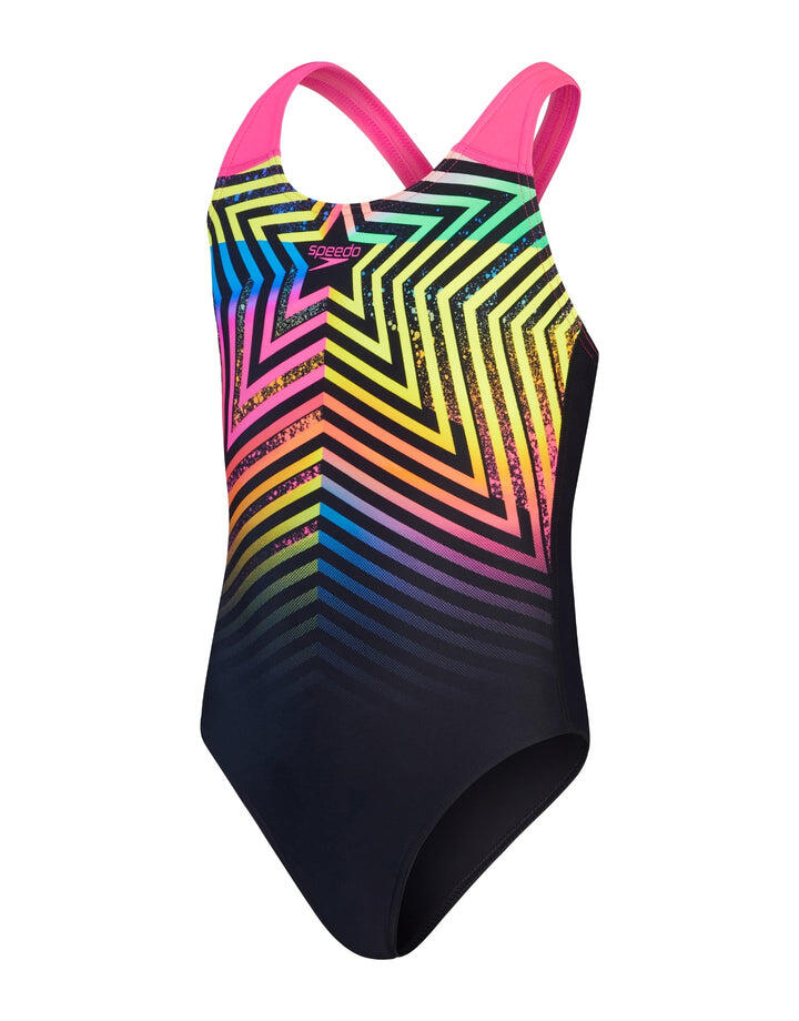 SPEEDO Speedo Girls Digital Placement Splashback badpak - Zwart / Roze - Maat 15-16