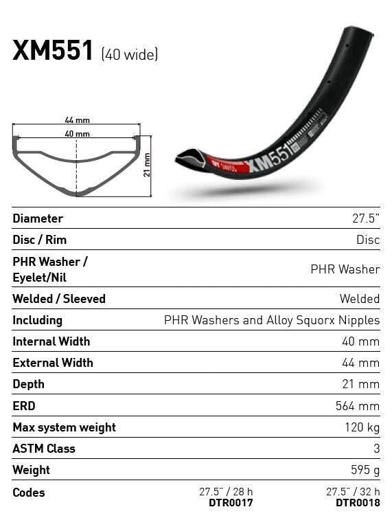 DT Swiss XM551 32H Discbrake Plus Rim 40 wide