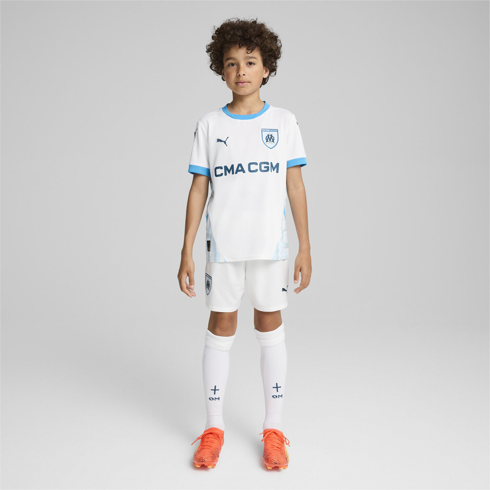 Shorts Olympique de Marseille 24/25 per ragazzi PUMA White Bleu Azur Blue 6/7