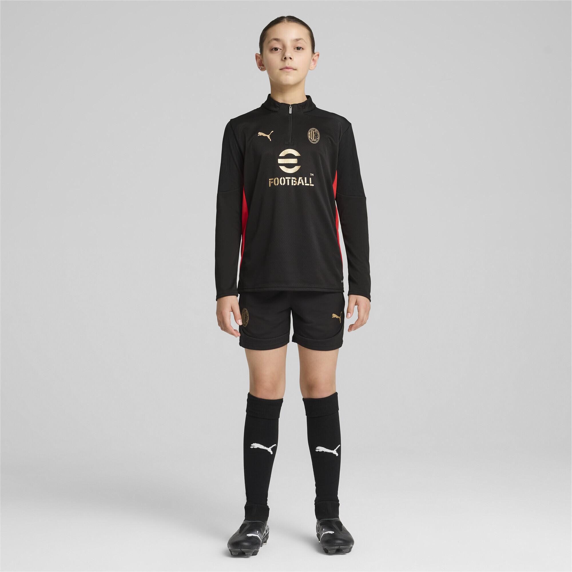 Maglia da training AC Milan con zip corta da ragazzo PUMA Black For All Time Red 4/7