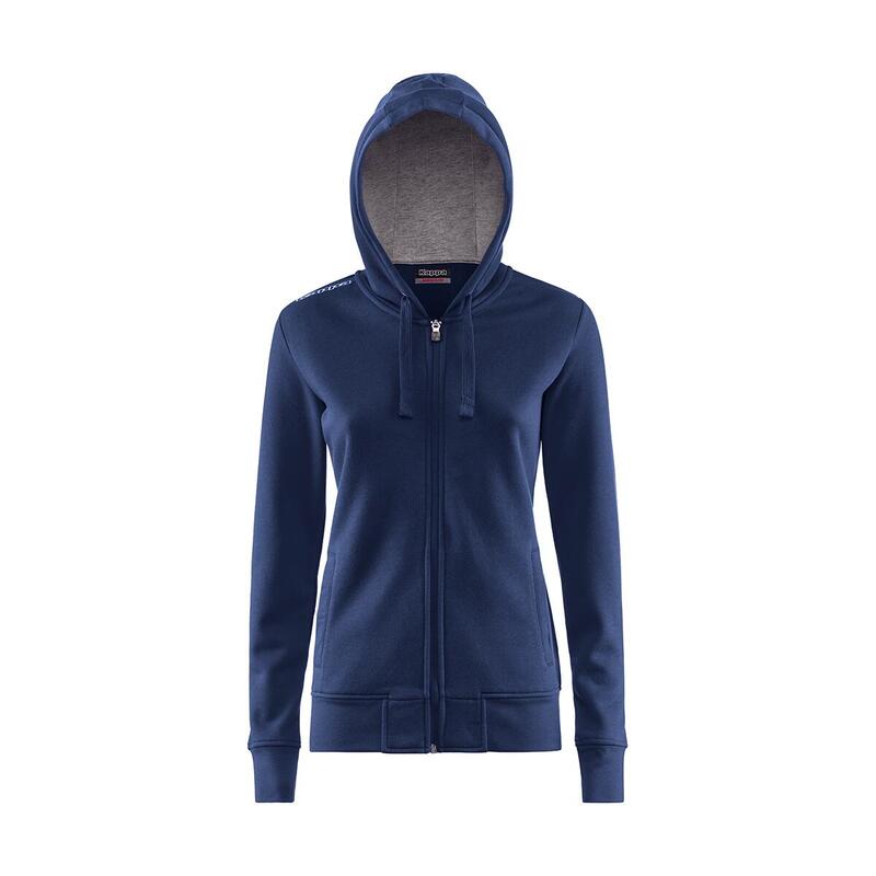 felpa donna fitness kappa poliestere con cappuccio blu.