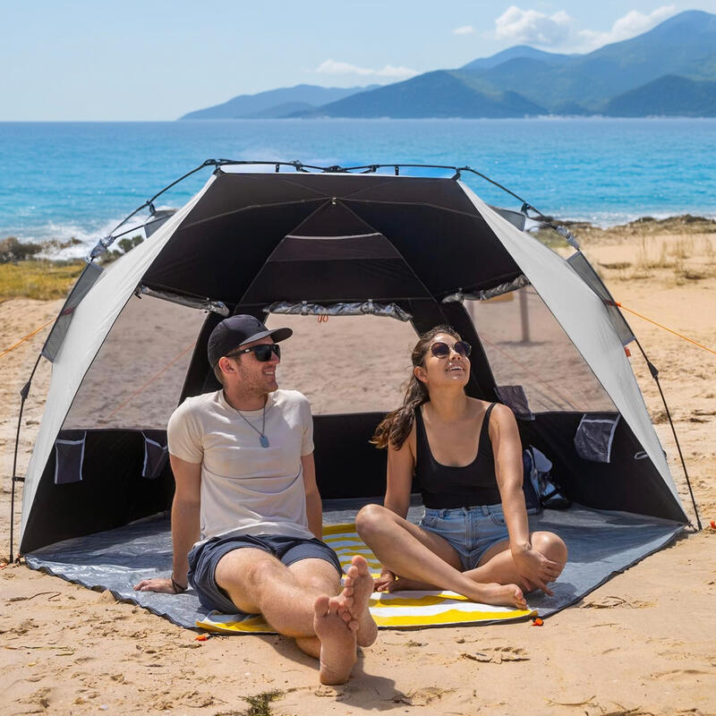 Deryan Up To Go Carpa de Playa Pop Up - Anti-UV 50+ - Plata