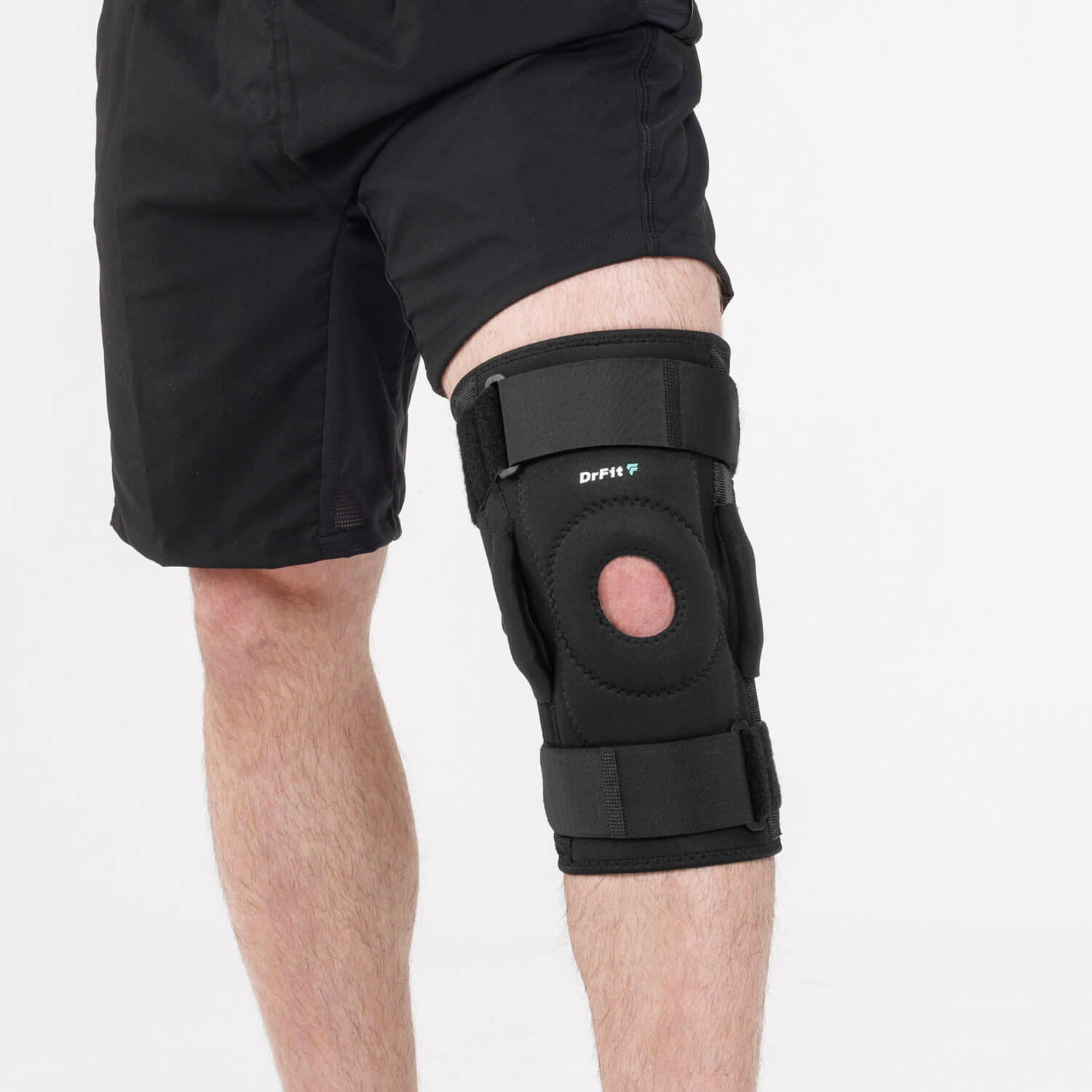 Zawiasowy stabilizator kolana z neoprenu z otworem na rzepkę DrFit 4/4