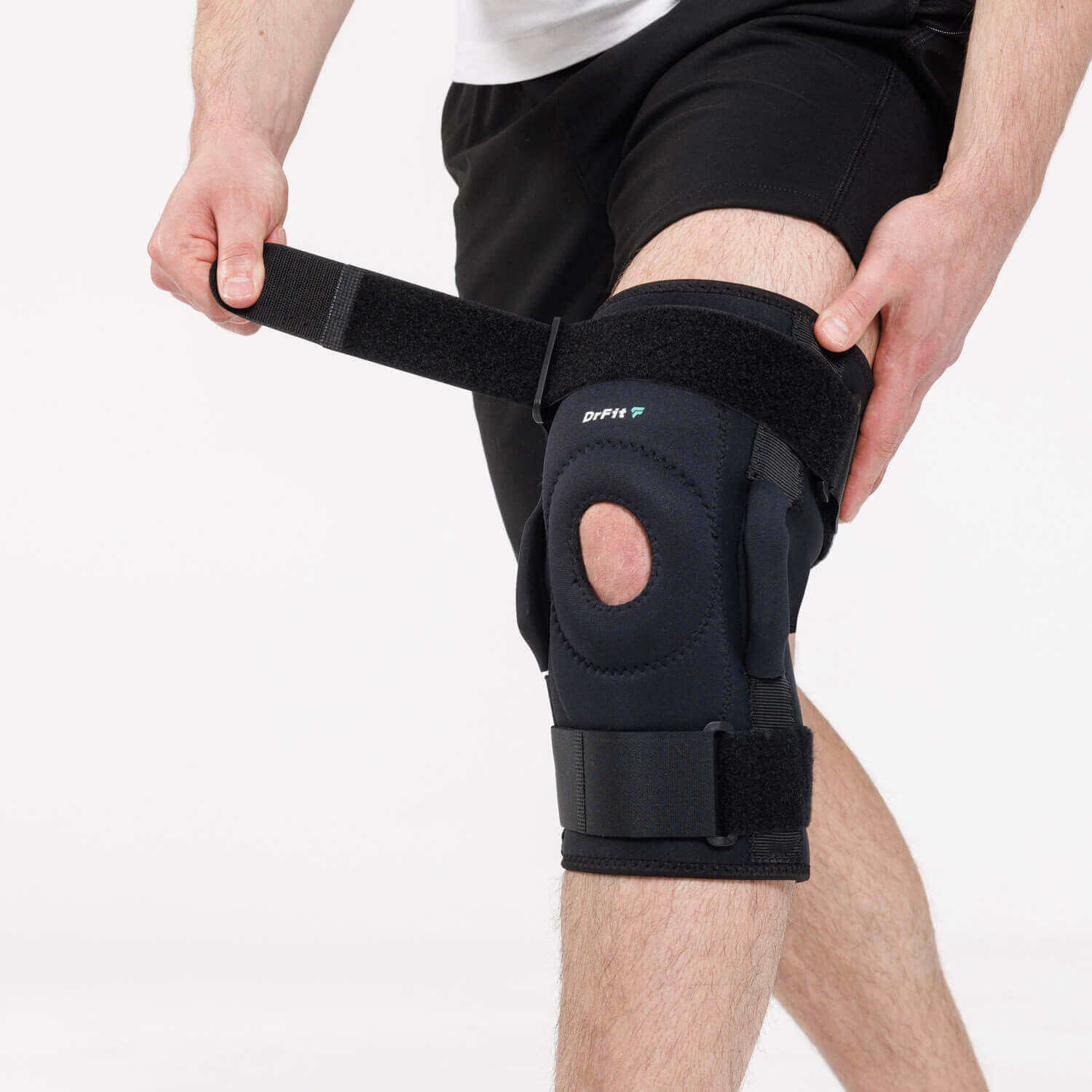 Zawiasowy stabilizator kolana z neoprenu z otworem na rzepkę DrFit 2/4